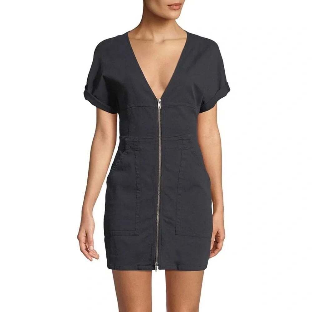 A.L.C. Novak Front Zip V Neck Dress US 12 EU 44 Womens Black $395